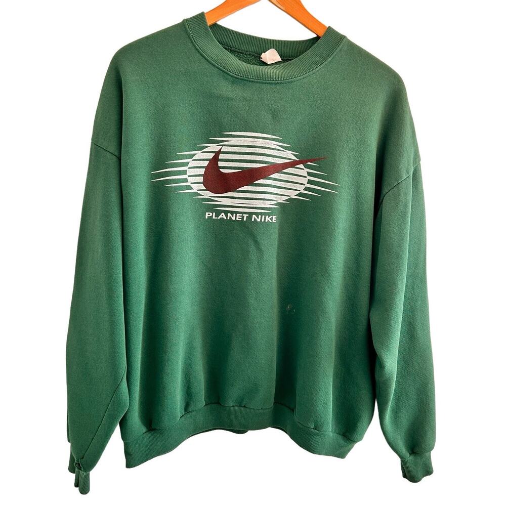 VTG Planet Nike CREWNECK SWEATSHIRT XL 50-50 Cotton Polyester Hunter Green USA